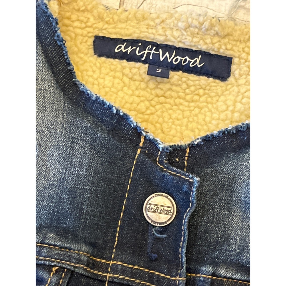 driftWood Womens Denim Sherpa Lined Vest Blue Size S Button Front Pockets